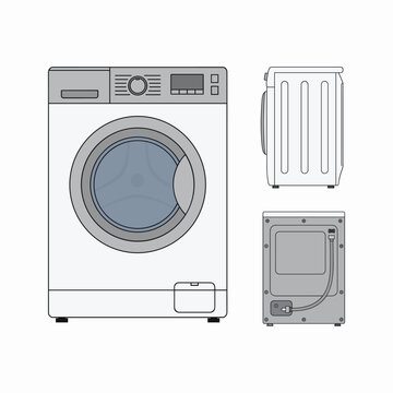 Flat Vector Washing Machine Three Views