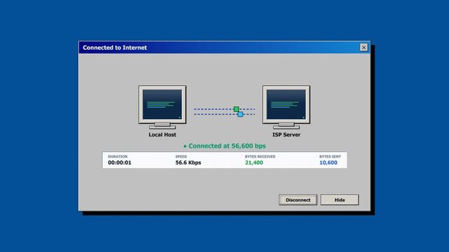 Retro dial up internet connection animation on vintage computer os. 4K Video