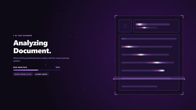 Neural ai document scanner processing data on futuristic hud. 4K Video
