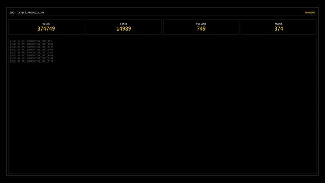 Dark mode command prompt terminal UI showing massive automated traffic botnet
