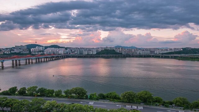 sunset over the river, Seoul, South Korea. (zoom out.mov)