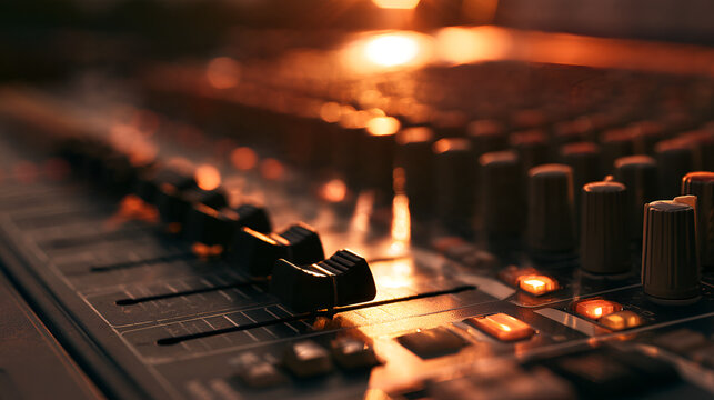 Analog Mixing Board Fader Glowing Softly Under Studio Lighting