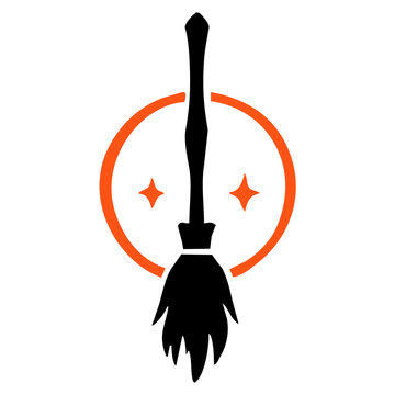 Witch broomstick with magic sparkles Halloween vector icon