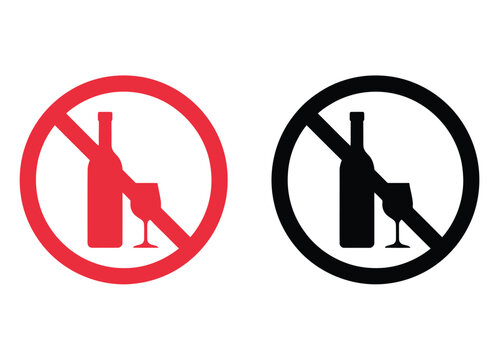 Alcohol icon set showing prohibition symbols for drinks