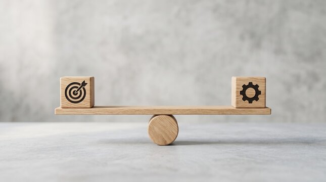 Balanced wooden scale goals processes strategy execution equilibrium