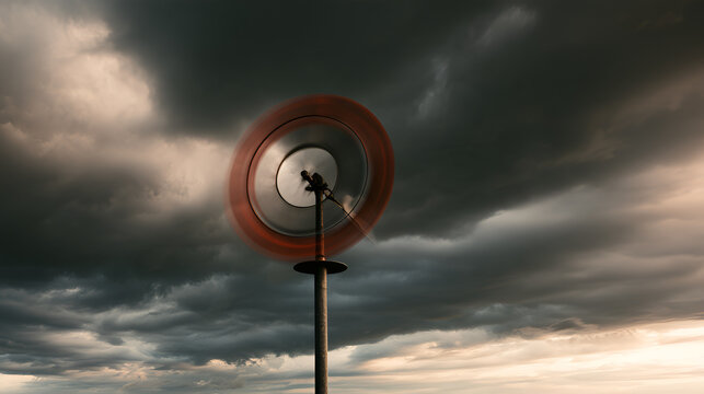 Anemometer Spinning Steadily Against A Dramatic Stormy Sky