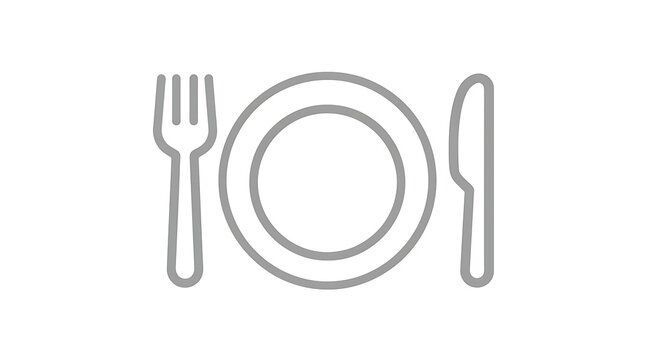 Minimalist outline icon featuring a plate with a fork and a knife for restaurant menu design with background representing dining