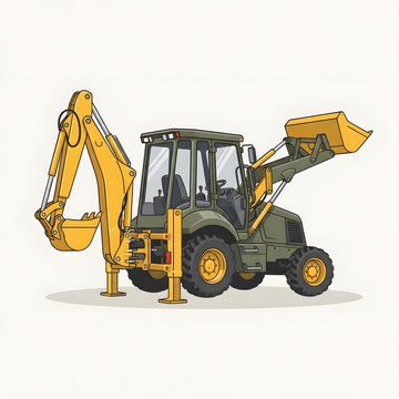 Illustration of a construction backhoe loader with detailed design
