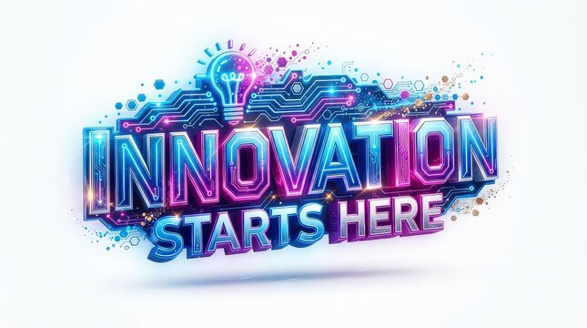 3d glowing text innovation starts here