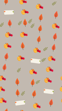 Cartoon pumpkins and autumn leaves pattern