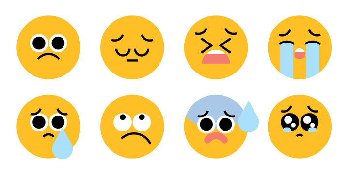 Sad emoticons expressing various emotions element vector set