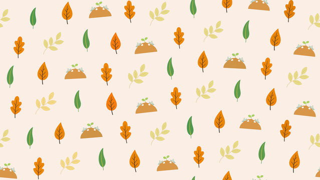 Stylized Autumn Leaves and Sprouts Pattern