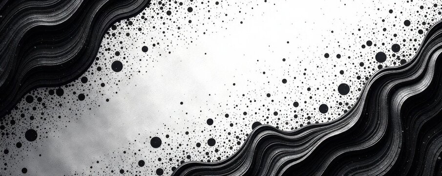 Abstract monochrome engrave background with black noise, halftone, grunge stipple waves, sand grain texture , wave, stipple