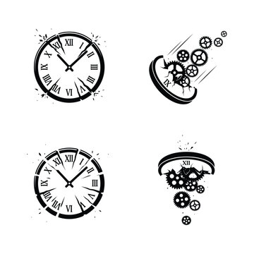 Clock object vector shattered broken time icon set with geometry