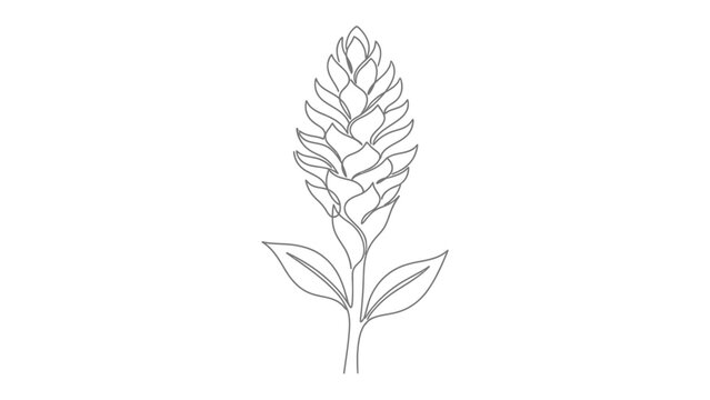 Ginger Flower Illustration: A simple line drawing of a ginger flower with its distinctive cone-shaped bloom and lanceolate leaves.