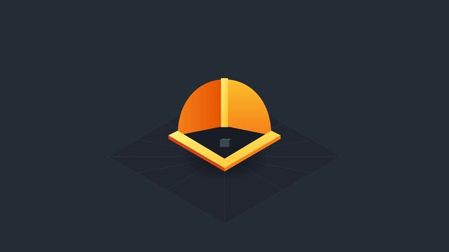 Abstract 3D Construction Hard Hat Logo Animation on Dark Background.