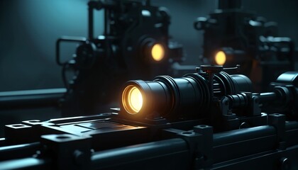 Fototapeta premium Horizontal Industrial Machine with Illuminated Cylindrical Module