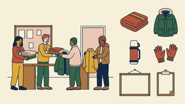 Volunteers distribute warm clothing and blankets to people in need during winter