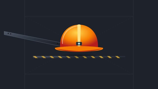 Construction Safety Helmet Falling onto Caution Tape Industrial Workplace Safety Concept.