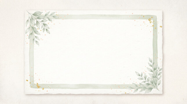 Elegante tarjeta de papel con acuarela verde y hojas silvestres