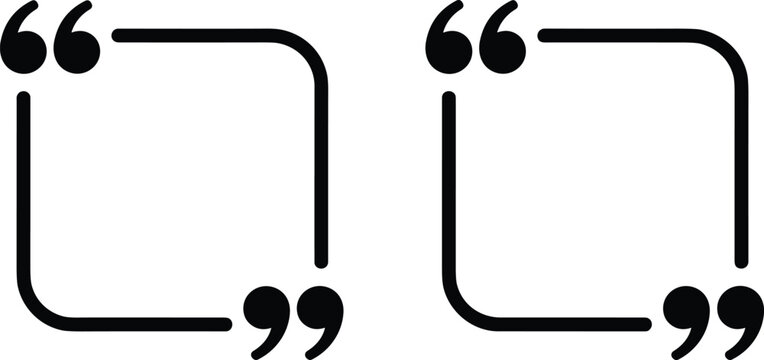 Two sets of black quotation marks forming square speech bubble frames on a white background for text highlighting, and editorial layouts.