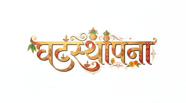 Ghatasthapana Navratri Festival Greeting Text in Elegant Golden Hindi Typography