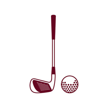 Golf club and ball isolated on white background, sport equipment illustration