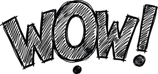 Fototapeta premium Wow comic bubble exclamation text hand drawn hatching sketch vector illustration isolated element for surprise reaction greeting