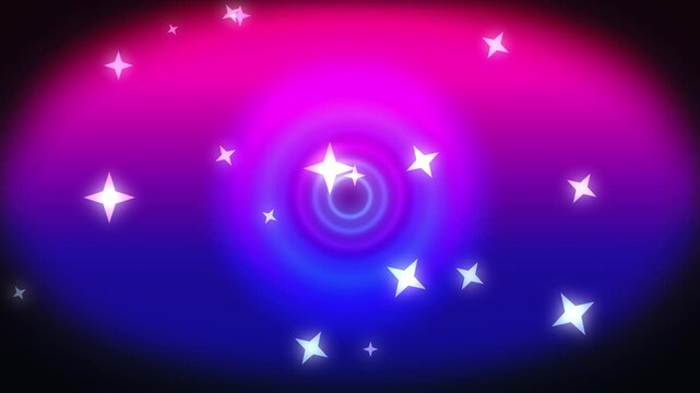 Abstract circular motion background featuring vibrant glowing stars and pulsating ring light visual effect