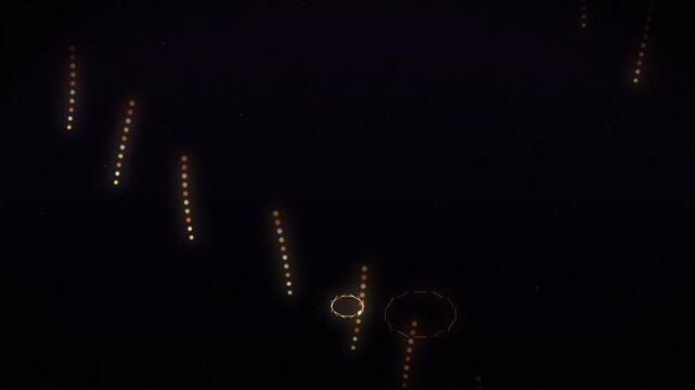 Abstract circular motion pattern with glowing golden particles following dynamic paths on dark background video