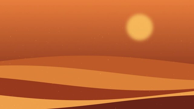Abstract desert landscape with rolling dunes and glowing sun in a minimalistic flat vector animation style loop