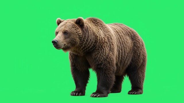 Grizzly bear on green screen background.