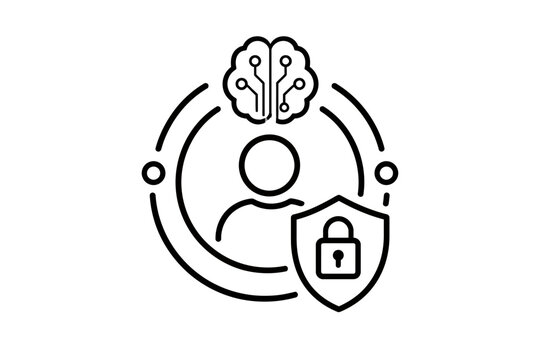 Artificial intelligence user protection and data security line icon representing privacy and cyber safety
