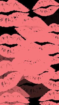 Pink lips kiss pattern transition animation with alpha channel transparent background