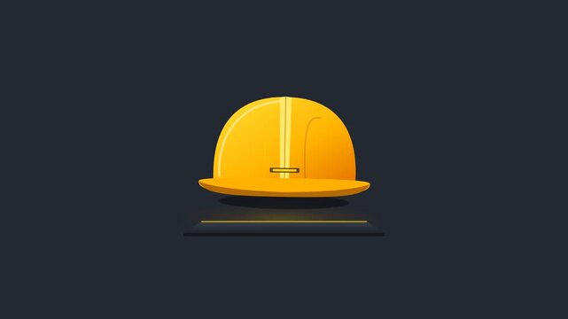 Yellow Hard Hat on Dark Background with Reflection Safety and Construction Concept.