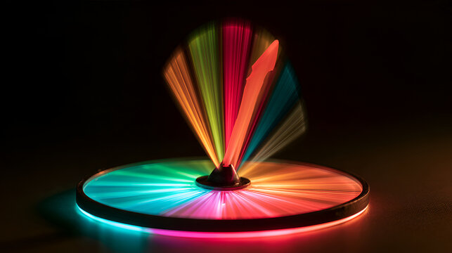 Board Game Spinner Arrow Glowing Colorfully Under Studio Light