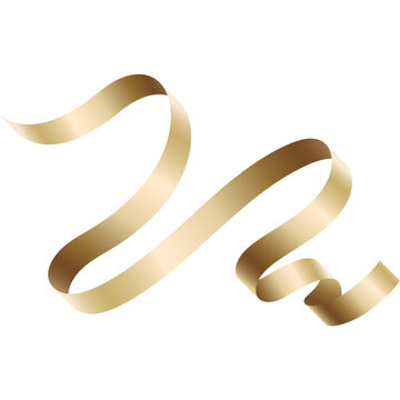 Abstract Golden Ribbon Curl Vector Decoration with Dimensional Metallic Satin Shading
