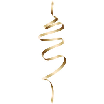 Realistic Gold Curling Ribbon Vector Illustration for Festive Confetti Decoration