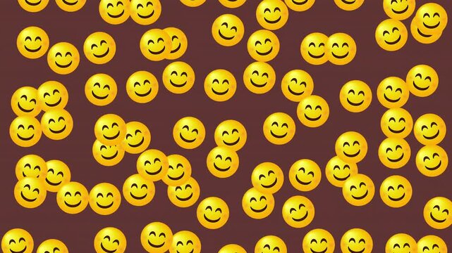 4K Smiling Emoji Seamless Loop Pattern Animation with Yellow Faces on Brown Background