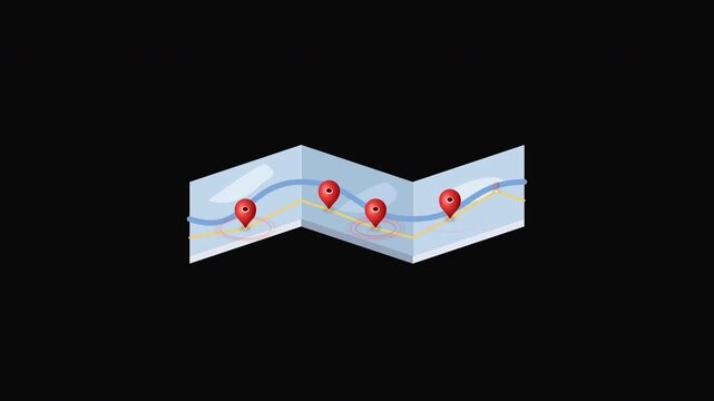 Clean animated map with location pins appearing sequentially and pulsing geographic beacons, suitable for navigation, GPS, logistics, travel, delivery, business locations, and location-based services.