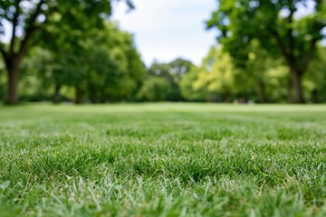 Obraz premium The Grass Field in a Sunlit Park Surrounded by Trees