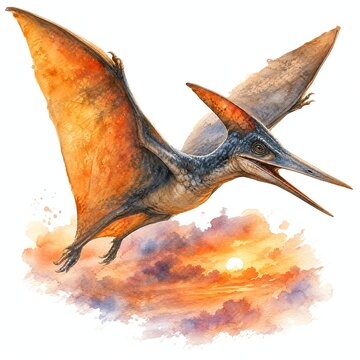 Pterodactyl Gliding Through a Fiery Sunset Sky