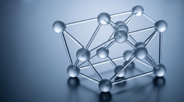 Interconnected glass spheres forming molecular structure network