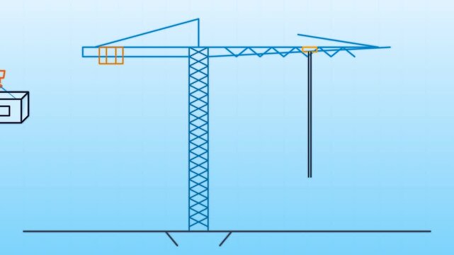 Animated Line Art Illustration of a Tower Crane in Operation.