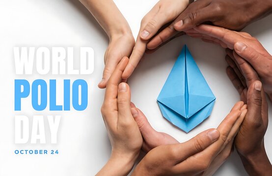 World polio day awareness concept with human hands forming a protective circle