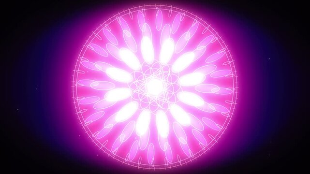 Futuristic pink mandala hud element animation on dark background for sci-fi user interface design concept