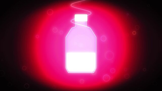 Medical bottle silhouette filling with liquid dynamic glowing pink circle background motion graphic design