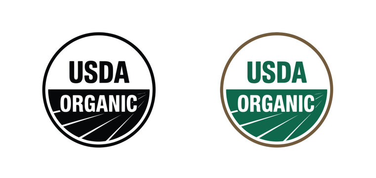 USDA organic seal logo featuring certification badges for food packaging, eco products, and organic labeling design