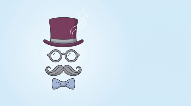 Vintage gentleman accessories set with top hat glasses mustache and bow tie illustration
