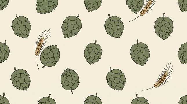 Hops Barley Seamless Pattern Vector Craft Beer Brewery Packaging
